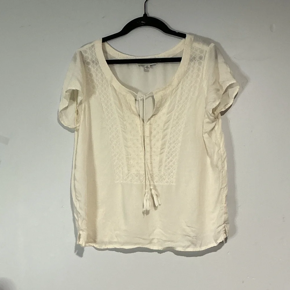 American Eagle Outfitters Cream Blouse with Tie Detail
